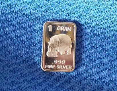 One gram .999 pure fine ☆Silver☆ collectable bar ~ Hippo ~