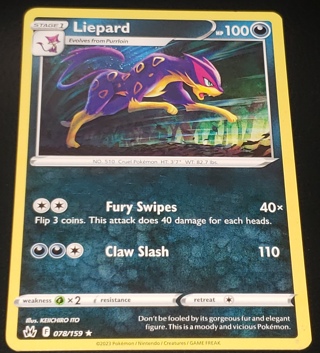 ⚡ Pokemon Card Liepard 78/159 Rare ⚡ 100 HP Crown Zenith