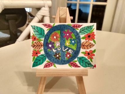 Original, Watercolor Painting 2-1/2"X 3/1/2" Peace Sign by Artist Marykay Bond