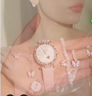 Brand new pink watch bracelet earrings necklace