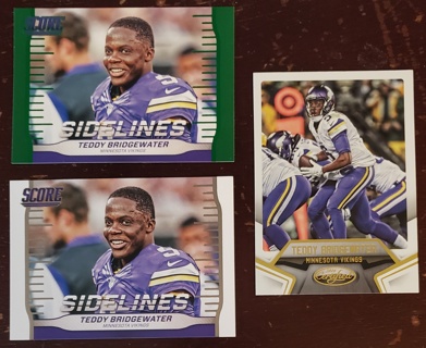 Teddy Bridgewater 3 different 2016 Cards - Minnesota Vikings Detroit Lions