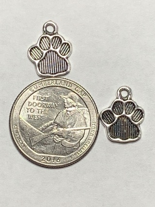 PAW PRINT CHARMS~#1~SILVER~STRIPED~SET OF 2 CHARMS~FREE SHIPPING!