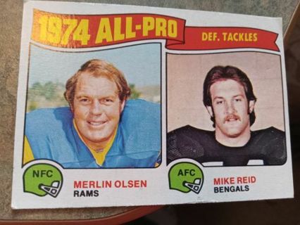 1975 TOPPS-1974 ALL PRO DEFENSIVE TACKLES MERLIN OLSEN RAMS/MIKE REID BENGALS FOOTBALL CARD#215