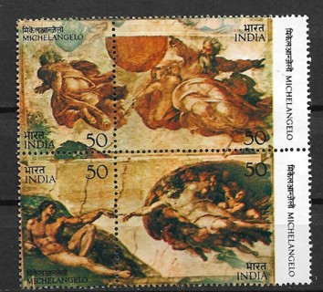 1975 India 663a & 665a Michelangelo Buonarroti Art  2 pair MNH