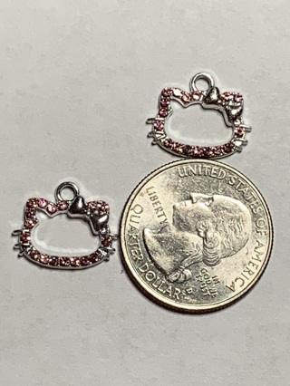 CAT HEAD CHARMS~#6~SILVER/PINK~2 CHARMS~FREE SHIPPING!