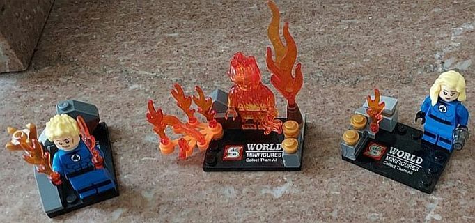 3 SHENG YUAN Fantastic Four WORLD Mini Figures inc. Human Torch / Susan Storm