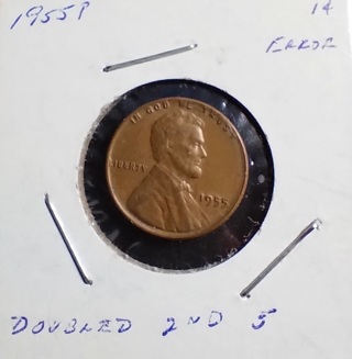 COIN PENNY 1955 WITH A SLIGHT DOUBLING ON THE FIVE IN THE DATE SEE PHOTO 99 POINT AUCTION STEAL IT!