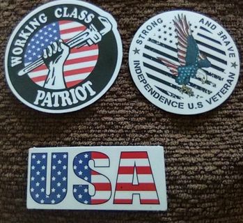 3 laptop computer stickers USA veteran flag Eagle Patriot tool box suitcase cooler