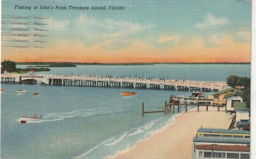 Vintage Used Postcard: 1941 John's Pass, Treasure Island, FL