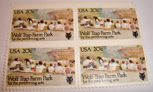 Scott #2018 Wolf Trap Farm Park, Pane of 4 Useable 20¢ US Postage Stamps