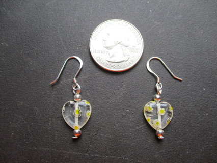  All 925 Silver & Clear Millefiori Glass Hearts Earrings