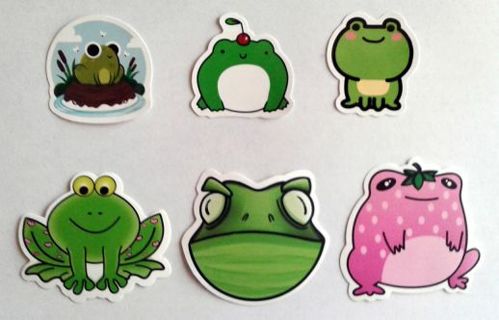 Six Cute Frog Vinyl Stickers