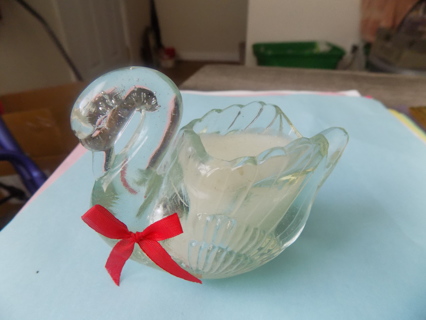 Lead clear crystal vintage swan shaped votive candle holder & candle