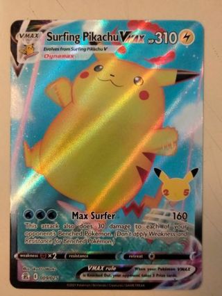 Surfing Pikachu vmax 009/025 rare holo nm pokemon