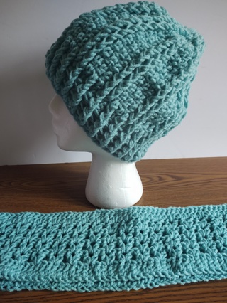 Hand Crocheted Hat and Infinity Scarf Set