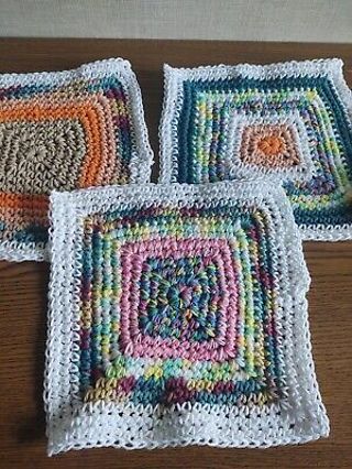 3 Hand Crocheted Cotton Dish Cloths