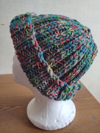 Hand Knit Green and Ombre Hat 