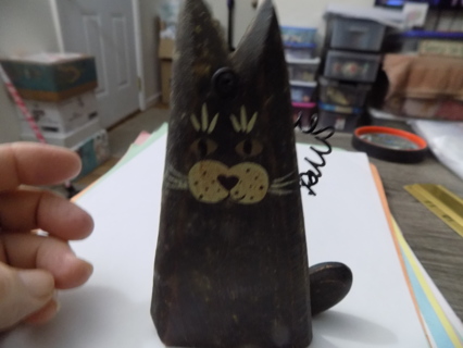 5 inch tall black wooden cat handpainted face