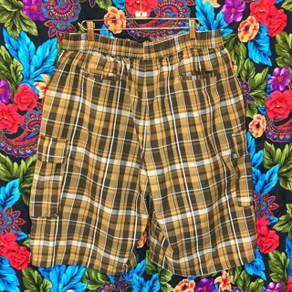 MEN'S YAGO SHORTS ELASTIC WAIST STRETCHY SHORTS SIZE XL PLAID BROWN BAGGY