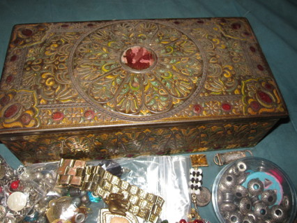 5+ pound lot of Random Jewelry & Findings w/ Old Tin Box