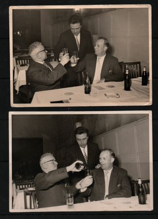 two old fotos - friend at a good glas of wine