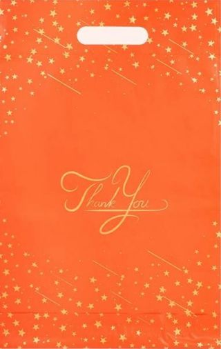 ➡️NEW⭕(1) 9.8" x15.5" ORANGE W/GOLD THANK YOU POLY MAILER WITH HANDLE
