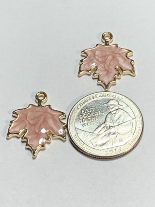 MAPLE LEAF CHARMS~#7~PINK~SET OF 2 CHARMS~FREE SHIPPING!