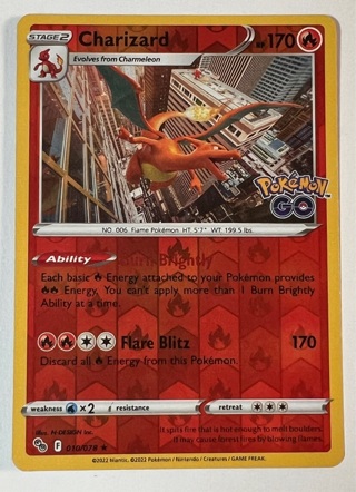 Pokémon TCG Charizard Pokemon GO 010/078 Reverse Holo Rare NM