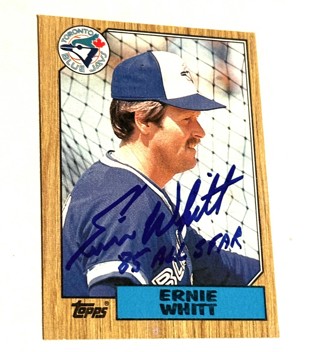 Autograph 1987 Topps #698 Ernie Whitt Catcher Toronto Blue Jays/1985 All Star Inscription