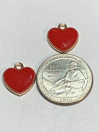 ❤ENAMEL HEART CHARMS~#2~RED~SET OF 2 CHARMS~FREE SHIPPING❤