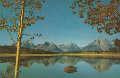 Vintage Unused Postcard: w: Grand Tetons, Jackson Lake, WY