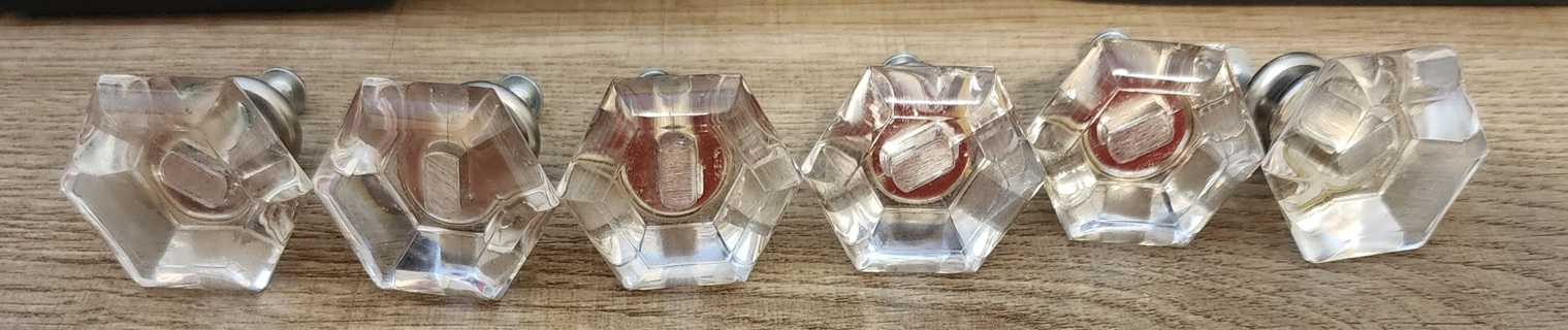 Lot of 6 - Hexagon Shape Clear Glass Knobs 