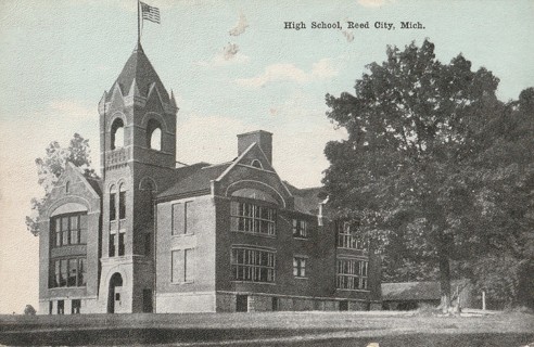 Vintage Unused Postcard: Pre Linen: y: High School, Reed City, MI