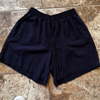 Women's Navy Blue Elastic Waist Linen Blend Shorts - Size L