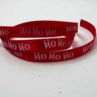 Ho Ho Ho Red Satin 3/8” Wide Ribbon