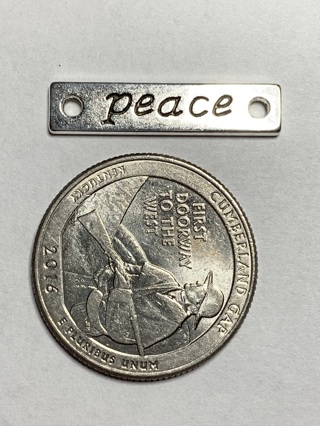 WORD CHARM~#3~PEACE~SMALL~DOUBLE HOLE~FREE SHIPPING!