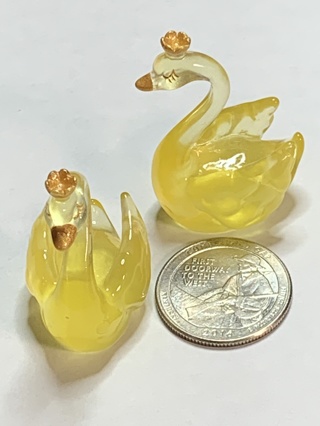 SWANS WITH CROWNS~#11~YELLOW~SET OF 2 SWANS~GLOW IN THE DARK~FREE SHIPPING!