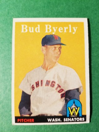 1958 - TOPPS EXMT - NRMT BASEBALL - CARD NO - 72 - BUD BYERLY - SENATORS