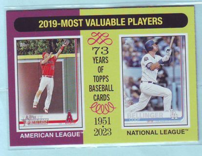 2024 Topps Heritage Mike Trout Cody Bellinger 2019 MVP's Baseball Card # 211 Angels Dodgers