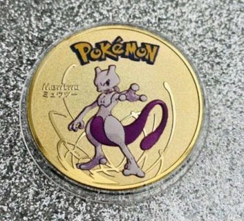 Pokemon Mewtwo 24K Gold Plated Collectible Metal Coin Japanese Souvenir