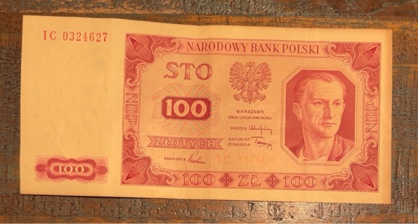 Vintage 1948 Polish 100 Zlotych Banknote 