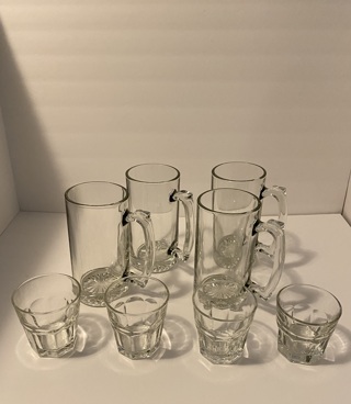 Large Beer Glass Mugs Lot of (4), & Small Glasses Lot of (4)