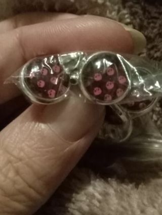 Pink skull alien print glass stud earrings nip GIN FREE SHIPPING