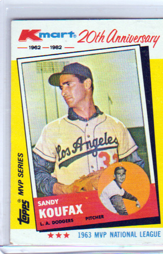 Sandy Koufax, 1982 Topp K-Mart 20th Anniversary Card #4, Los Angeles Dodgers, HOFr, (L6)