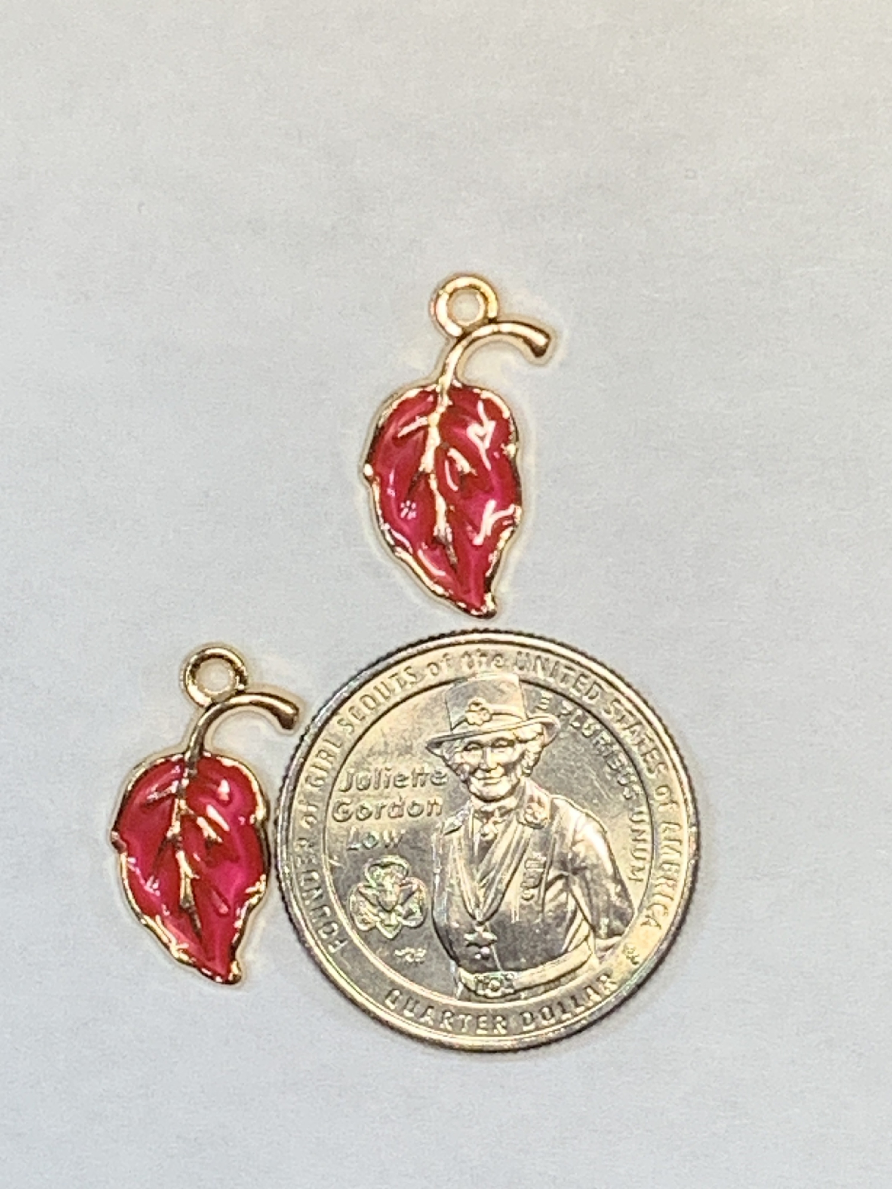 Free: LEAF CHARMS~#4~DARK PINK~SET OF 2 CHARMS~FREE SHIPPING!