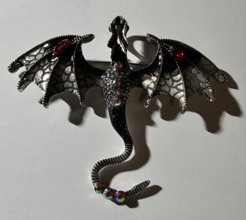 Gorgeous Red, Black and Silver Dragon Brooch