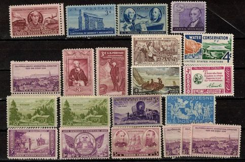 US Unused Old 3c and 4c Commemoratives, Large Lot !