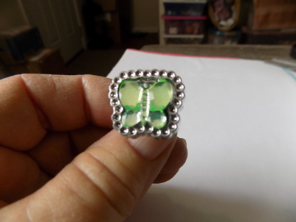 Child's ring  mint green butterfly jewel