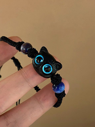 1pcs Cute Cat Adjustable Black Rope Bracelets For Couple Friendship Unique Black Cat Bead Charm