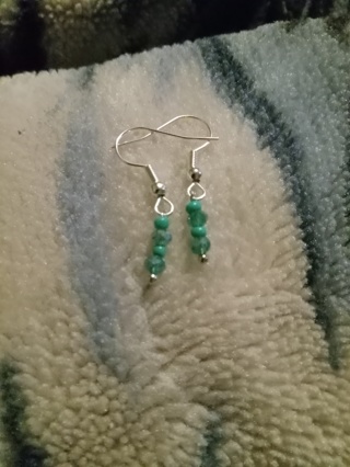 Green blue bead silver hook earrings  nip